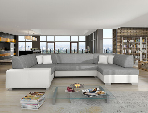 Coltar extensibil dreapta 6 locuri ELTAP, Hv27, Havana, 322x204x72 cm, lemn/poliester, gri inchis/alb