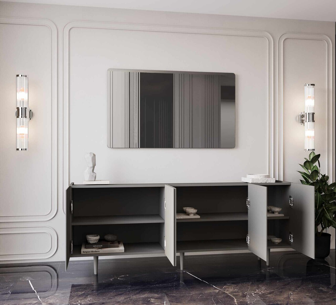 Consola, Hanah Home, Capella 180, 180x60x40 cm, MDF, Gri - view 2