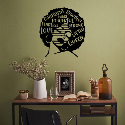 Decoratiune de perete, love / fearless / smart, metal, dimensiune: 64 x 70 cm, negru
