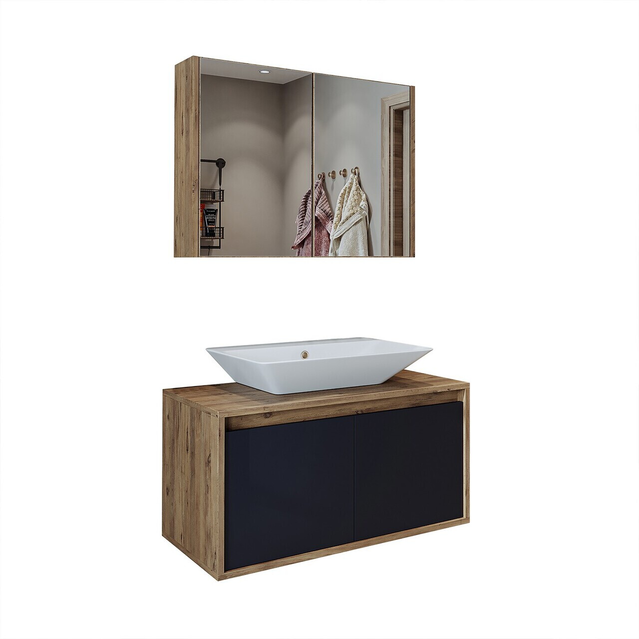 Set Dulap de Baie cu Chiuvetă și Oglindă (2 Piese), Hanah Home, 1710, MDF-LAM, Pin Atlantic / Antracit — imaginea 6