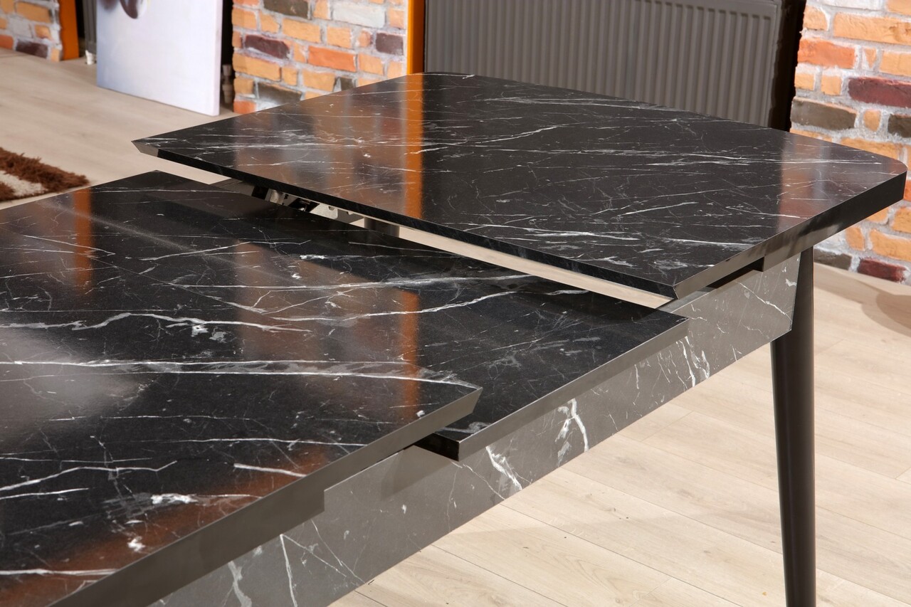 Masa de sufragerie extensibila, Beckley, Bendir, 132x79x76.5 cm, PAL, Alb/Negru - 2 | YEO