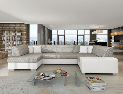 Coltar extensibil stanga 6 locuri ELTAP, Hv13, Havana, 322x204x72 cm, lemn/poliester, gri/alb