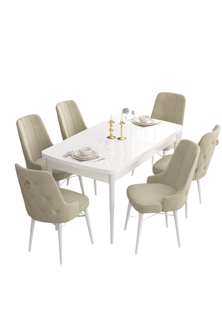 Set masa extensibila si scaune, Hanah Home, Are, Alb / Crem - view 2