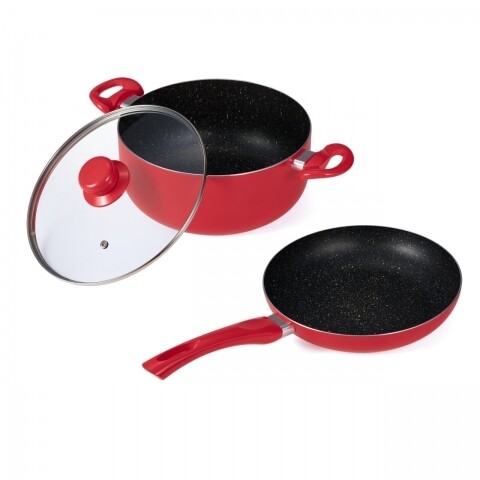Set 3 piese pentru gatit Melissa, Vanora Home, aluminiu, sticla, rosu si negru