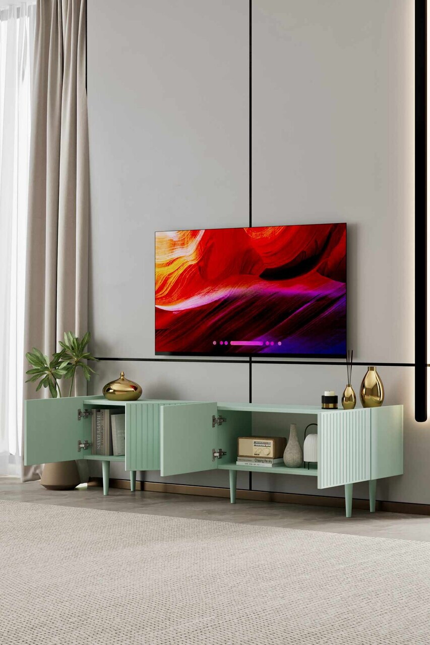 Comoda TV, Hanah Home, Capella 180, 180x50x29 cm, MDF, Verde menta - view 3