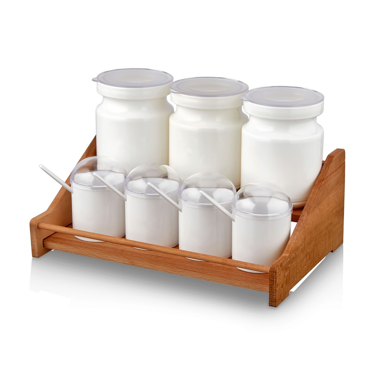 Set Recipiente Pentru Condimente Cu Suport, Plasberg, 619PLS1137, Plastic, Maro/Alb
