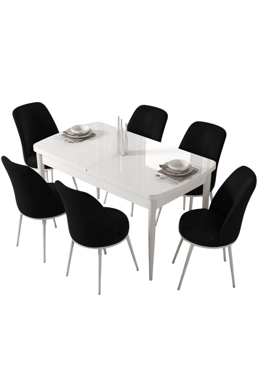 Set masa extensibila si scaune (7 piese), Hanah Home, Kor, Alb/Negru — imaginea 2