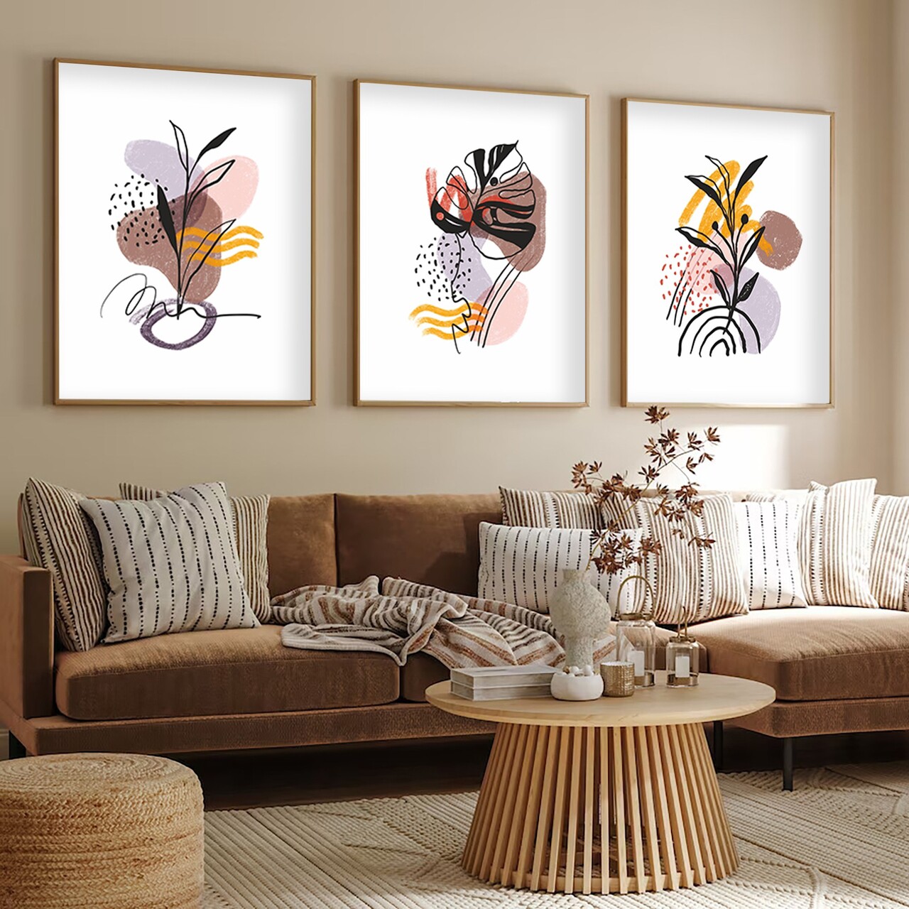 Set 3 tablouri decorative Huhu227 Cadru: 100% LEMN MASIV (Grosime: 2 cm) Multicolor