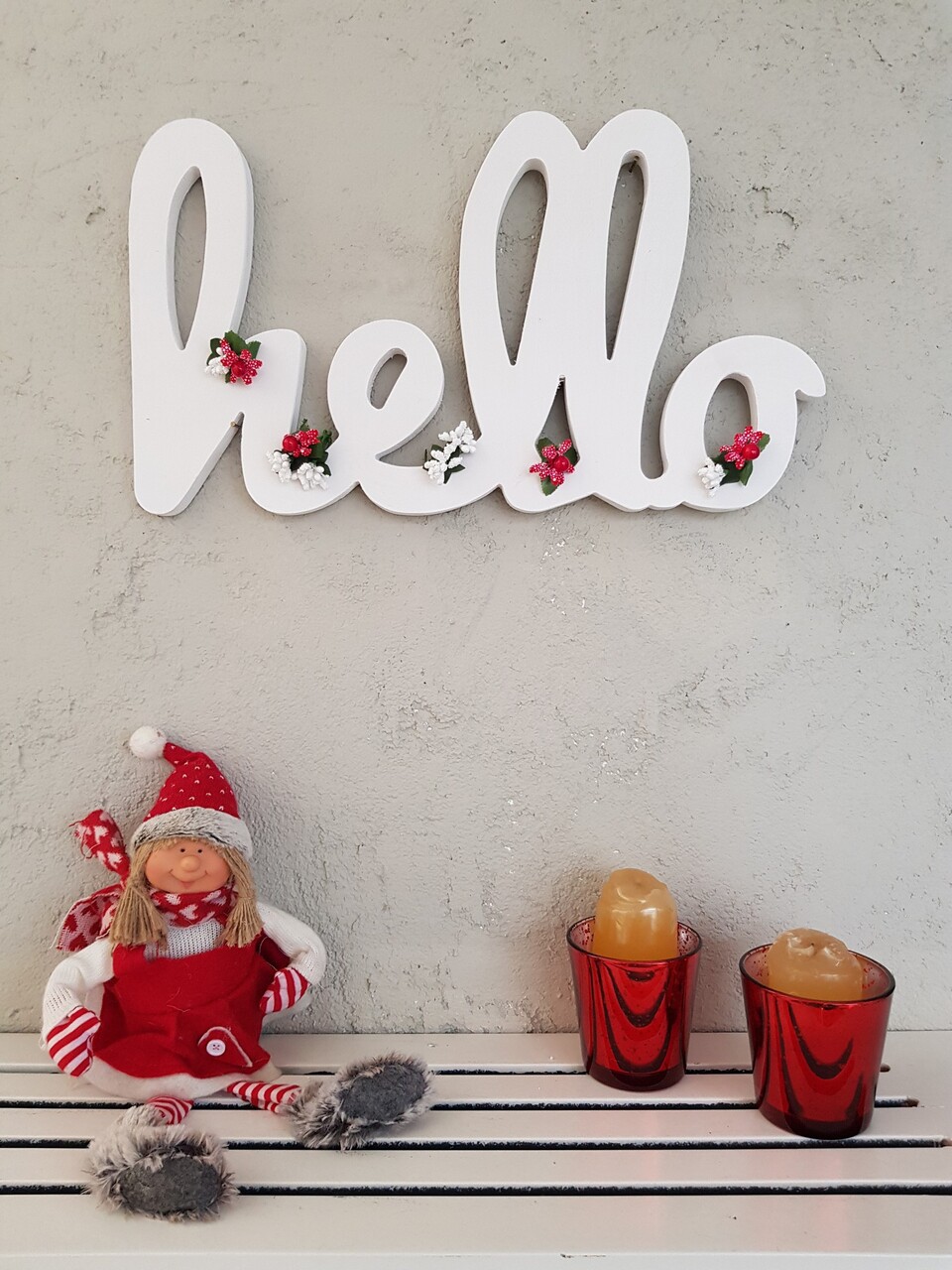 Decoratiune de perete, Xmas Hello, 40x2x20 cm, Placaj, Alb