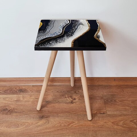Masuta, Leona, Shp285, 35x42x35 cm, Negru / Auriu / Alb