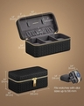 Cutie de voiaj pentru ceasuri Ronne Travel, Songmics, 20x11x9 cm, 3 compartimente, piele ecologica/metal, negru/gri