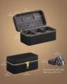 Cutie de voiaj pentru ceasuri Ronne Travel, Songmics, 20x11x9 cm, 3 compartimente, piele ecologica/metal, negru/gri