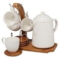 Set de cafea 10 piese Creaciones Meng, 25.5x20x25 cm, portelan/bambus