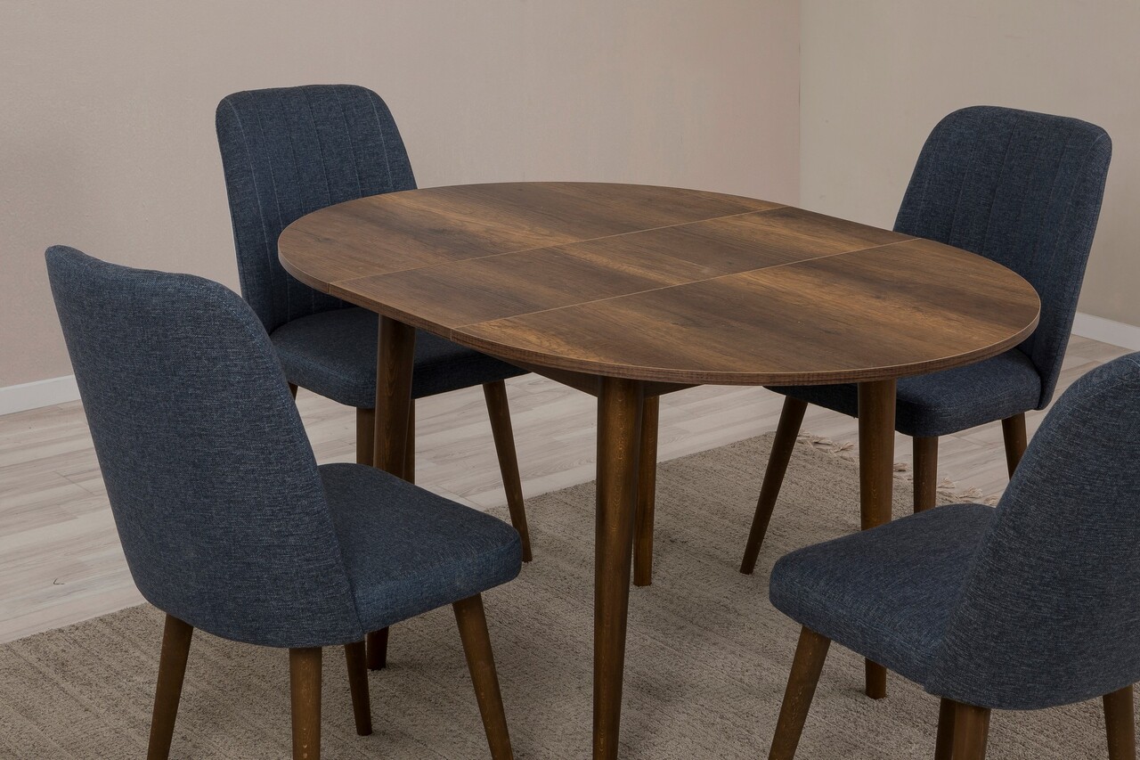 Set masa extensibila si scaune, Hanah Home, Vina 1048, Nuc / Bleumarin - imagine 5