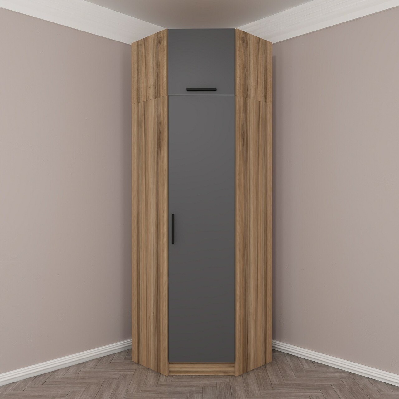 Dulap pentru haine, Minerva, Kale Anthracite Oak, 74x255x52 cm, PAL, Antracit / Stejar - 1 | YEO