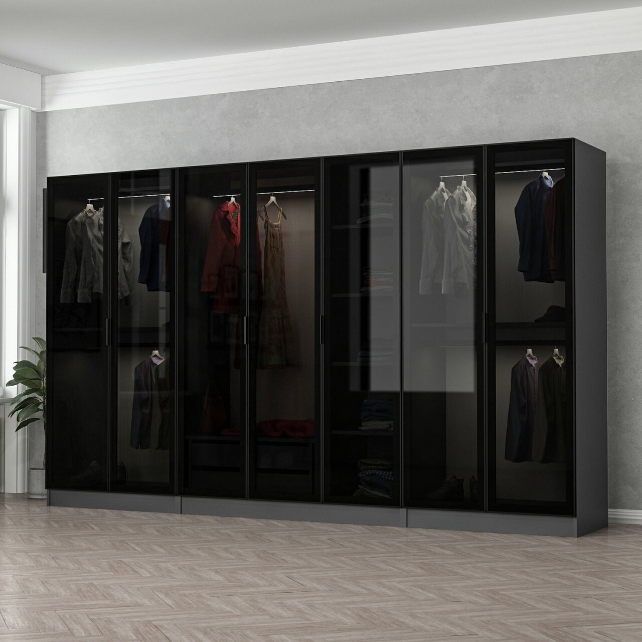 Dulap pentru haine, Minerva, Kale, 315x190x52 cm, PAL, Antracit / Negru - 1 | YEO