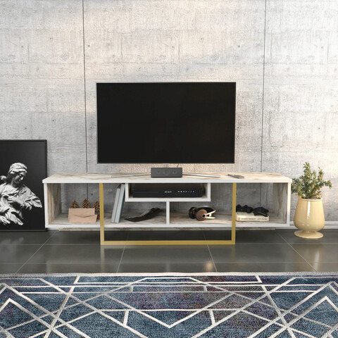 Comoda tv, retricy, asal 150, 150x35.2x40 cm, pal, aur/alb