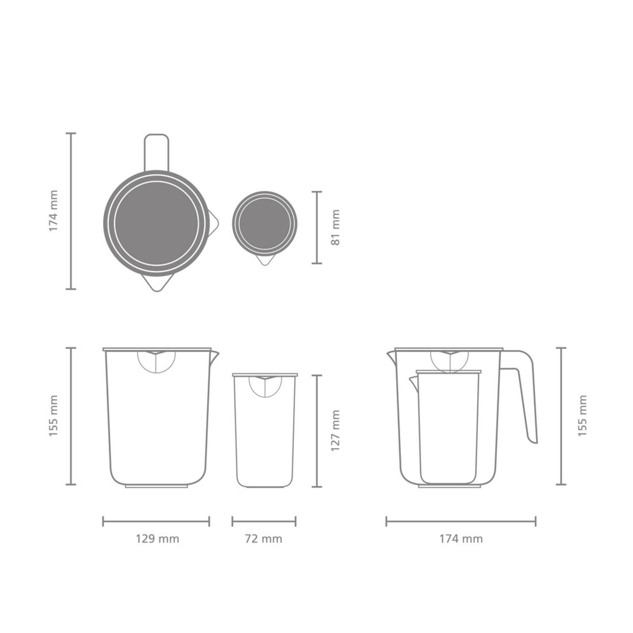 Set cana gradata pentru masurat 2 piese, Brabantia, Tasty+, 1 L, 250 ml, plastic, gri inchis - imagine 9