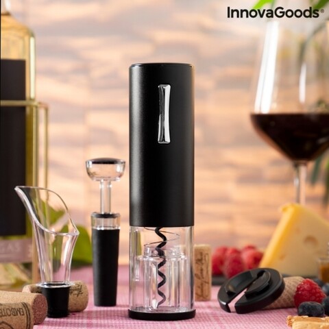 Tirbuson electric reincarcabil cu accesorii pentru vin 4 piese corklux innovagoods, led, usb,