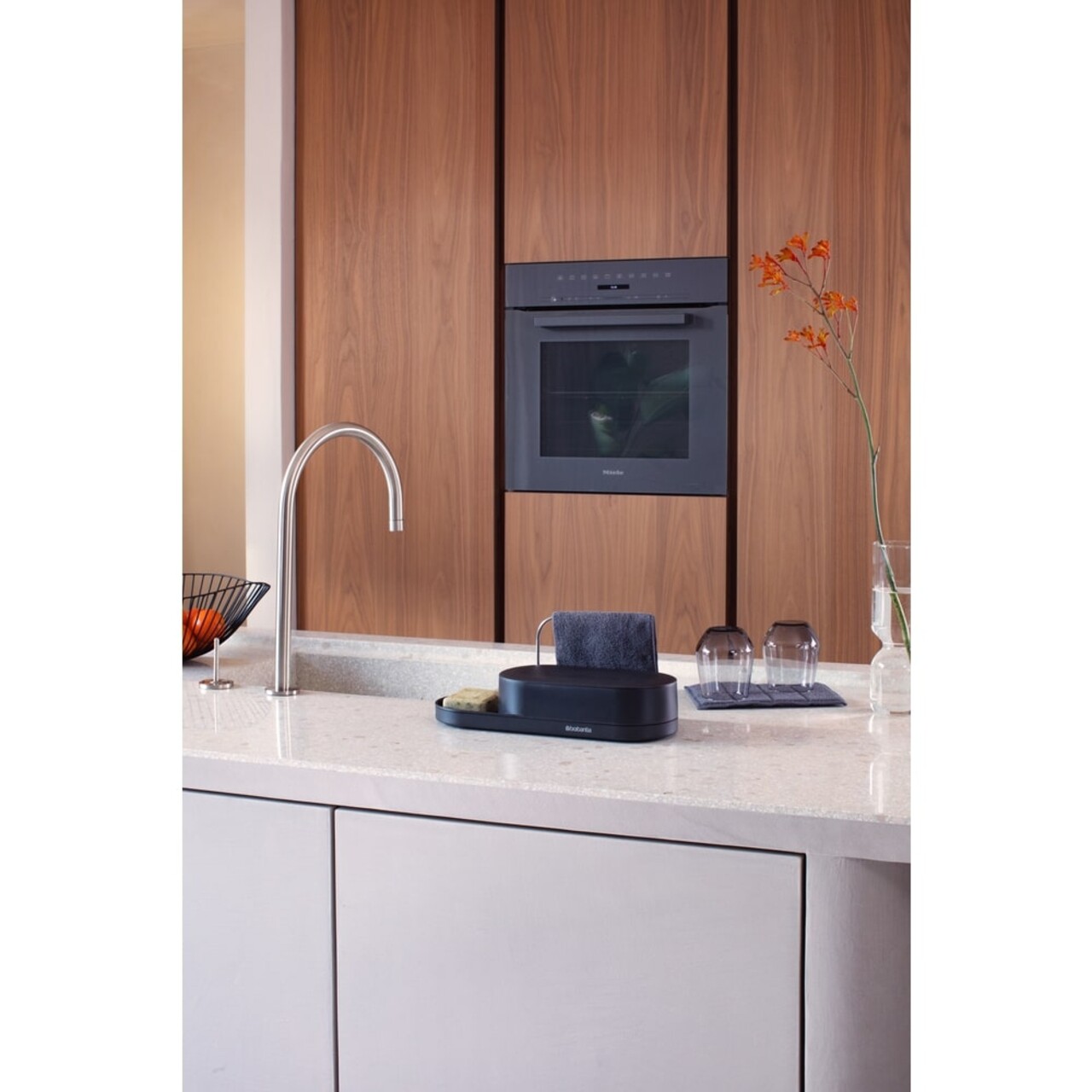 Organizator de chiuveta, Brabantia, SinkStyle Mineral, 35x13x15 cm, plastic, gri inchis