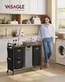 Cos de rufe cu 4 compartimente si roti, Vasagle, 150 L, 98.6x33x80.5 cm, otel/PAL/tesatura Oxford, negru/gri