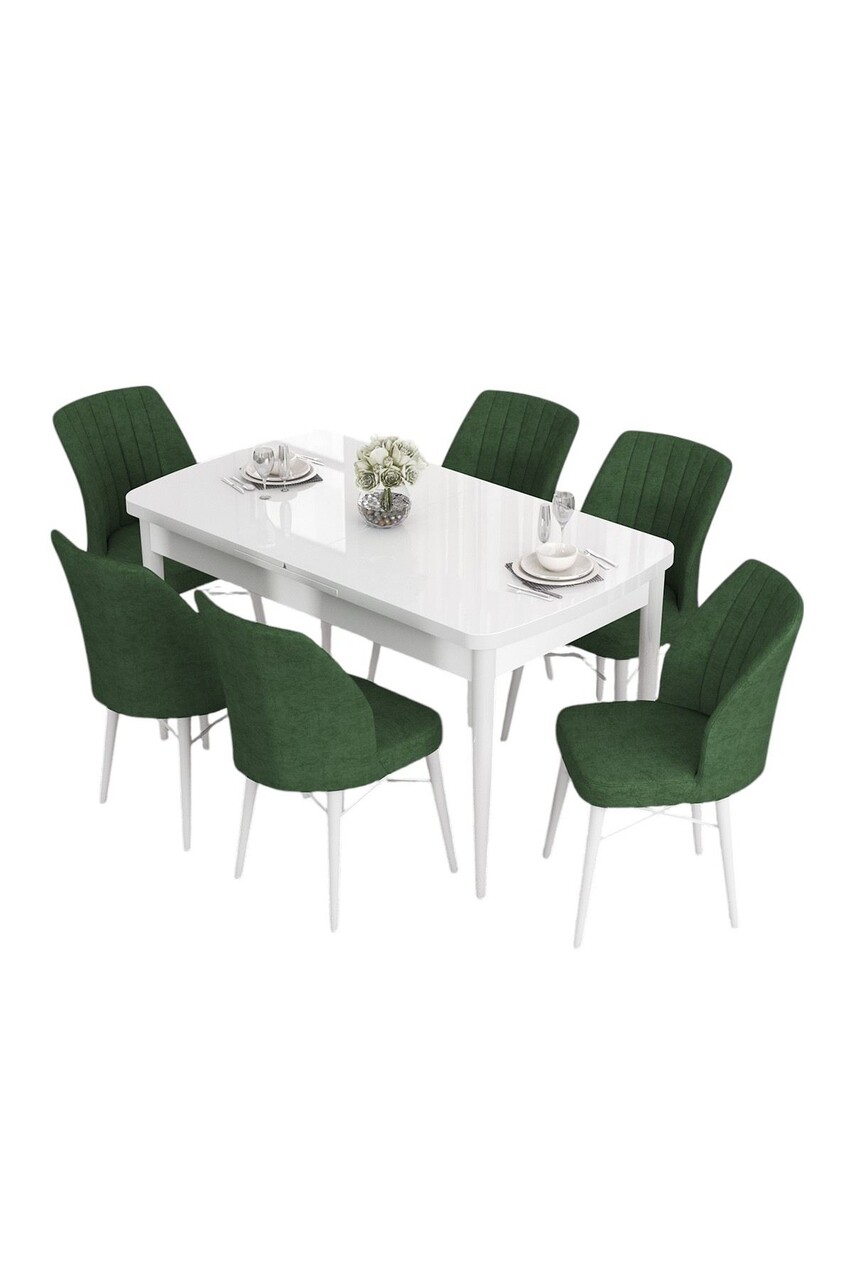 Set masa extensibila si scaune, Hanah Home, Eva, Alb / Kaki - imagine 2