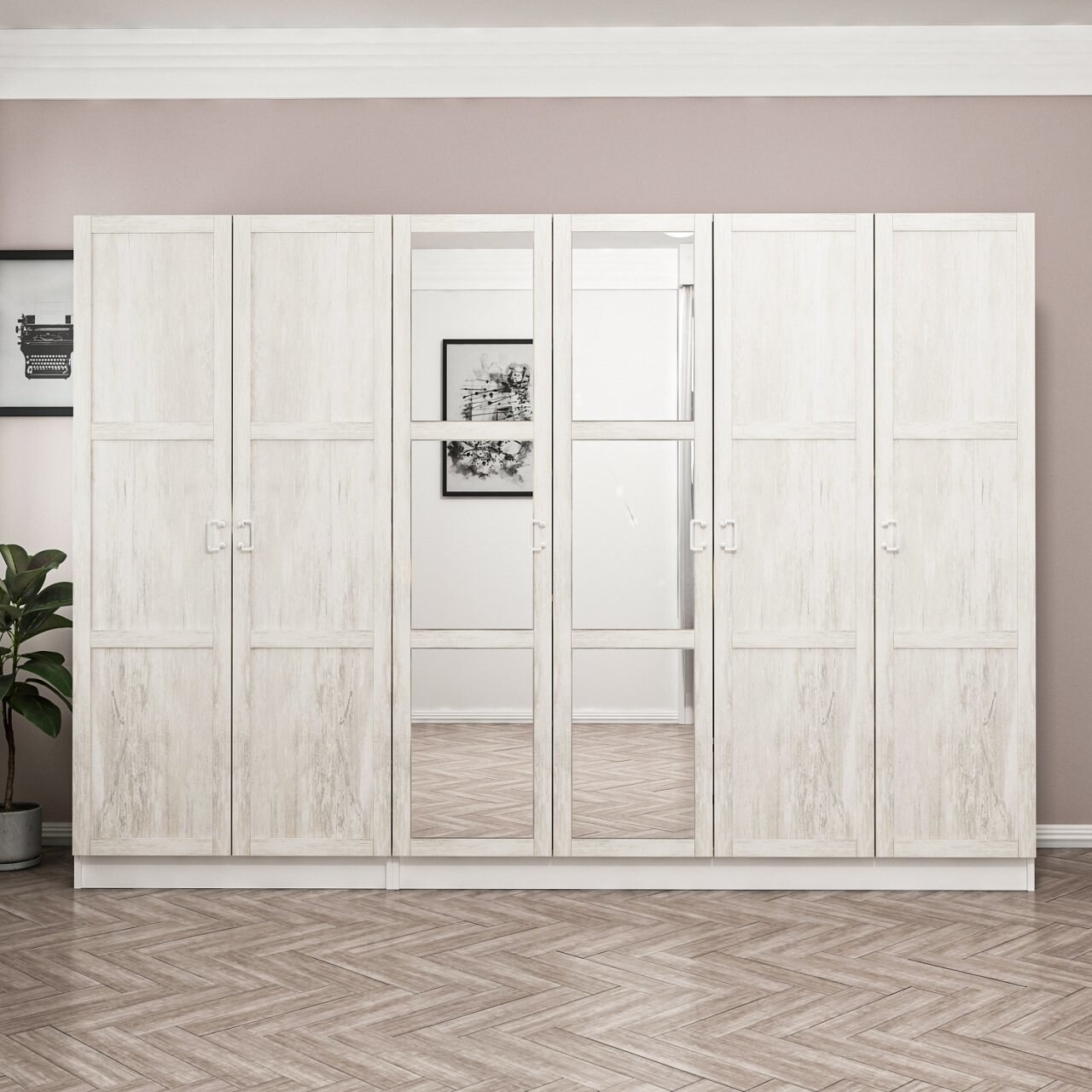 Dulap pentru haine, Minerva, Kale Country, 225x190x52 cm, PAL, Alb - 1 | YEO