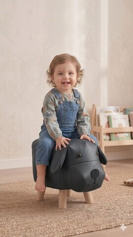 Scaun pentru copii, Hanah Home, Dog, 45x28x22 cm, PIELE FALSĂ, Negru