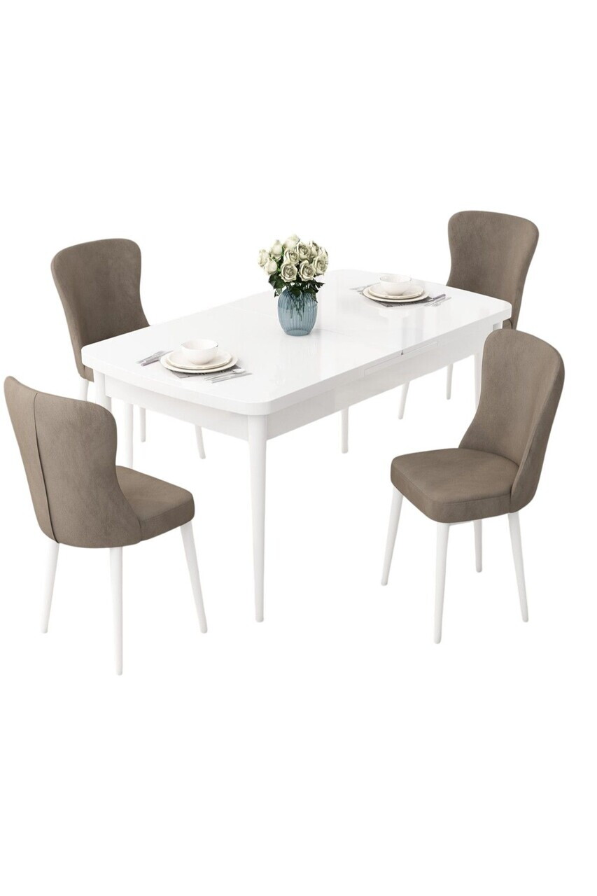 Set masa extensibila si scaune (5 piese), Hanah Home, Due, Alb / Cappuccino — imaginea 2