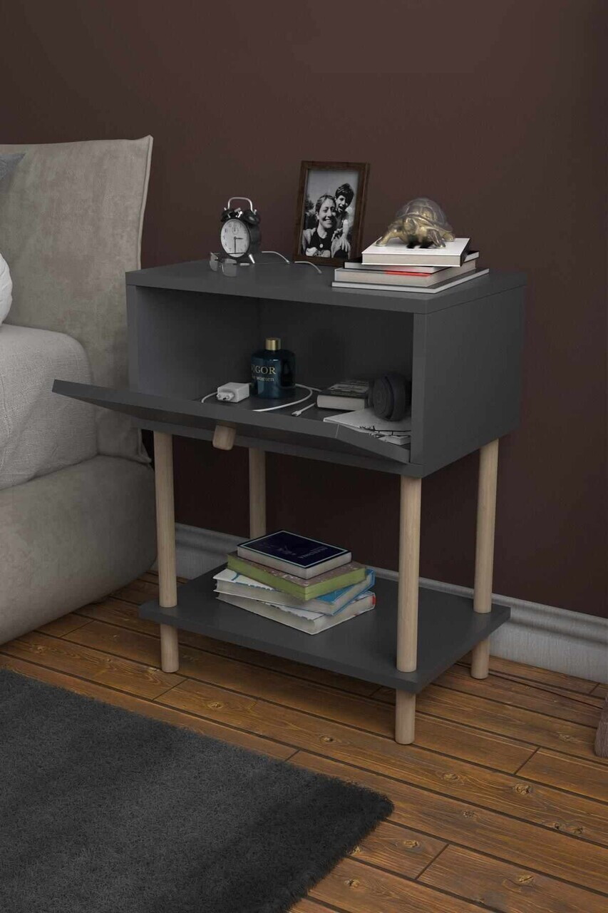Noptiera, Hanah Home, Peka-0002, 50x64.4x32 cm, PAL, Antracit — imaginea 2