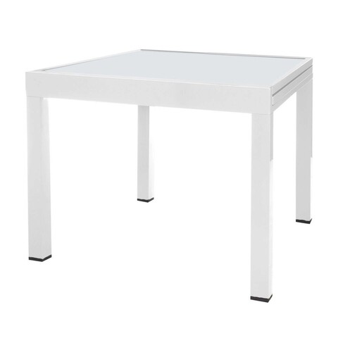 Masa extensibila Thais, 80-160 x 80 x 74 cm, aluminiu/sticla temperata, alb