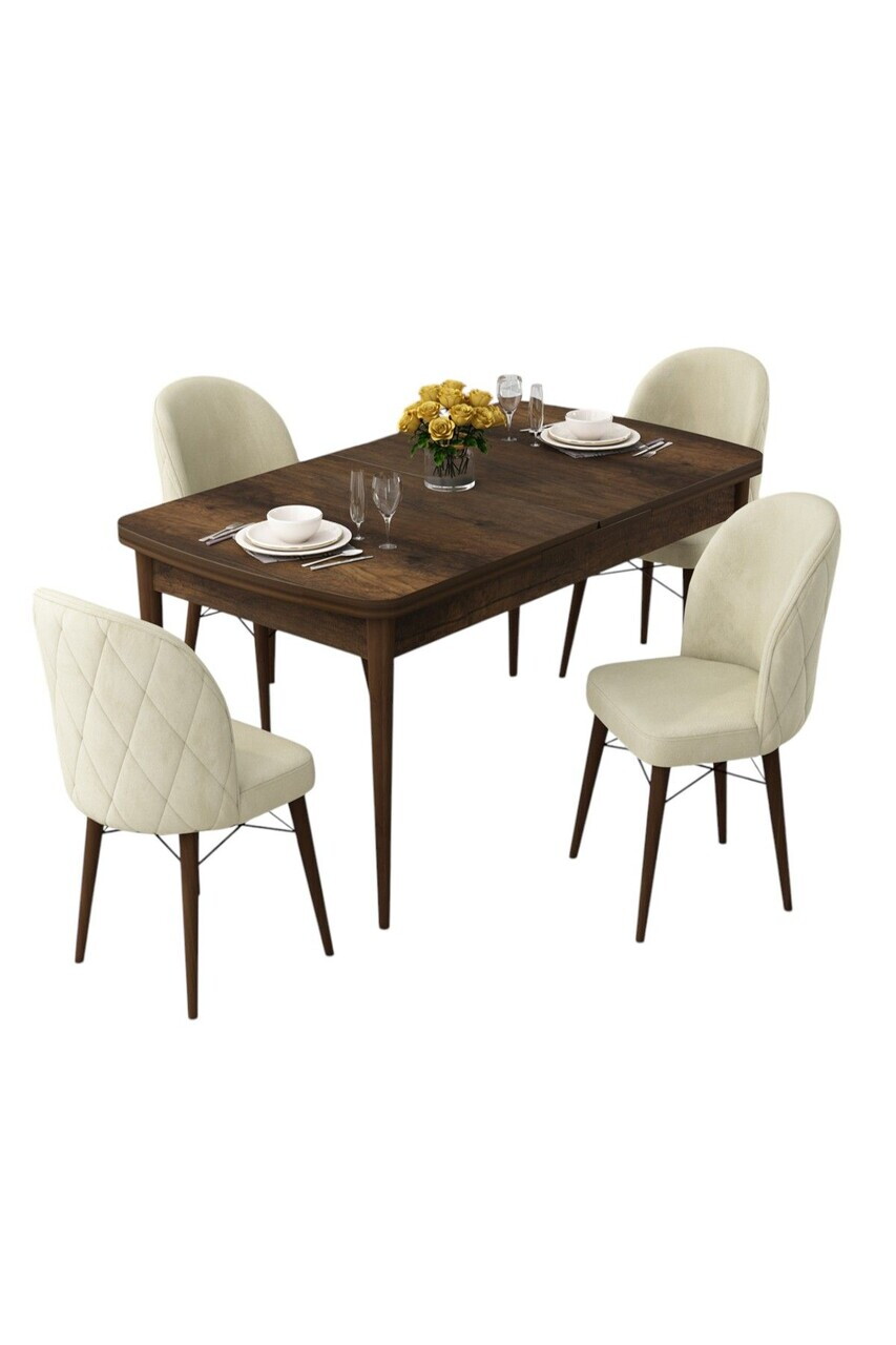 Set masa extensibila si scaune (5 piese), Hanah Home, Rut, Model baroc din lemn / Crem — imaginea 2