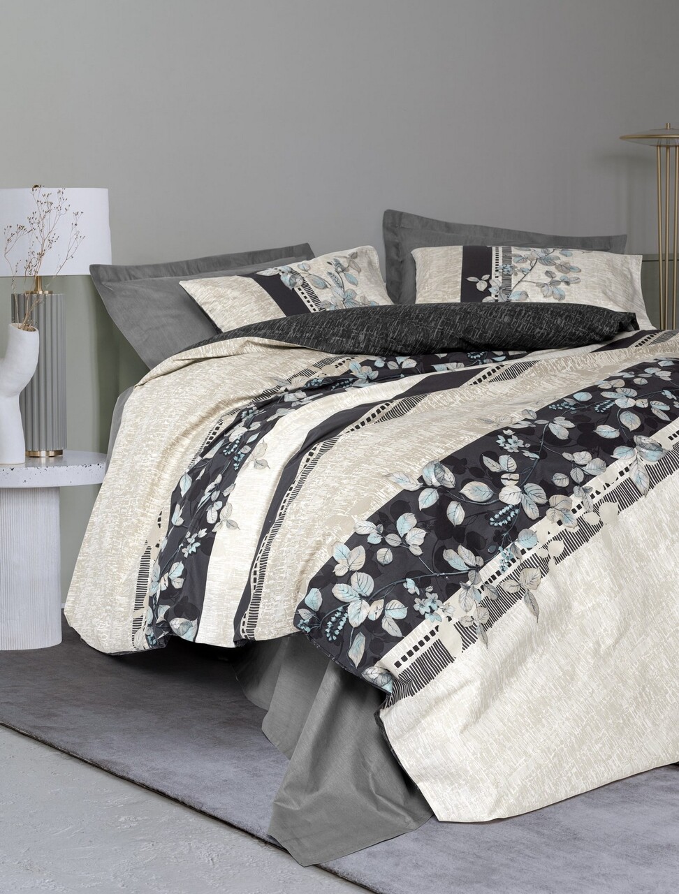 Lenjerie de pat dubla, Lehlare - Anthracite, Cotton Box, Bumbac Ranforce
