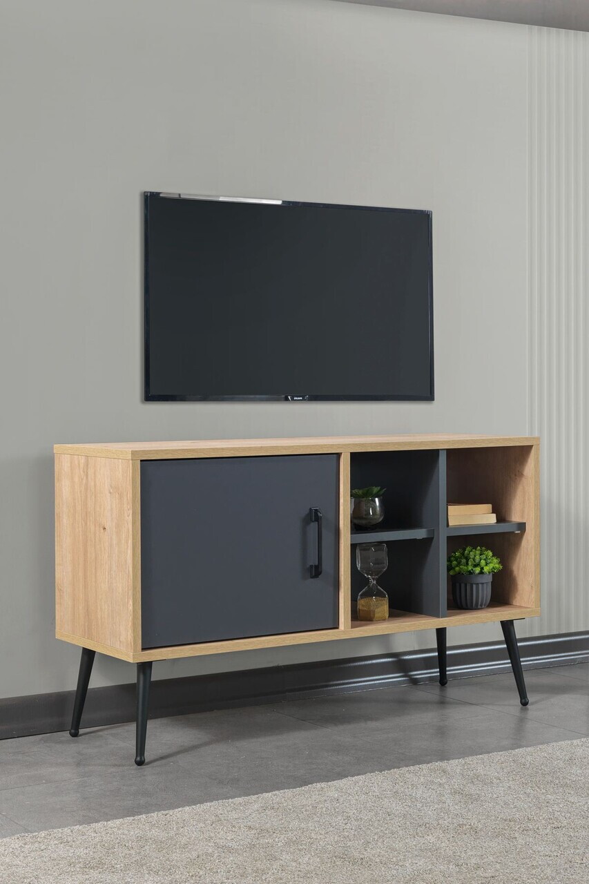 Comoda TV, Hanah Home, Şile 3109, 100x60x35 cm, PAL, Stejar safir / Antracit — imaginea 4