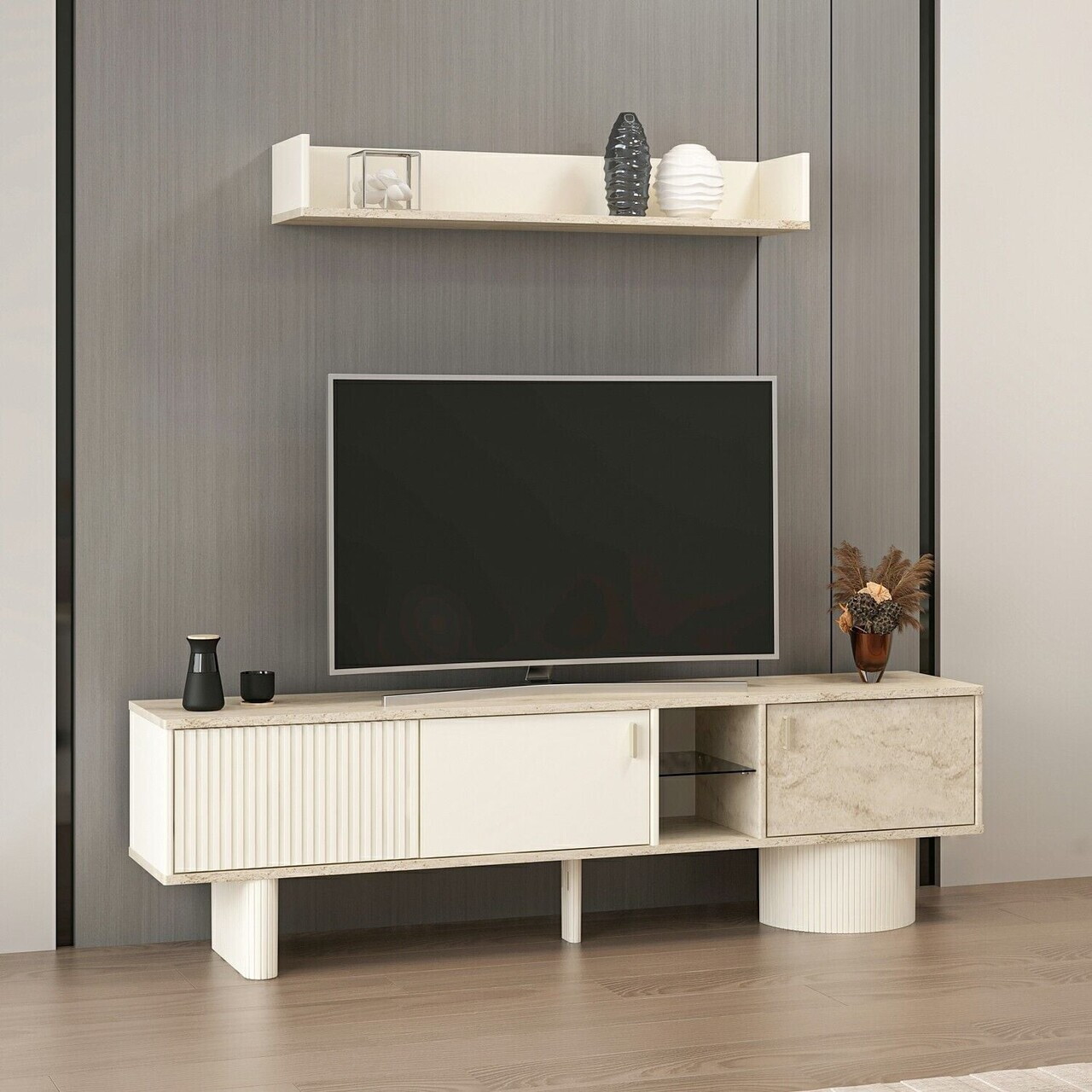 Comoda TV, Hanah Home, Valento, 180x52x36 cm, Piatră Lunii / Travertin — imaginea 2