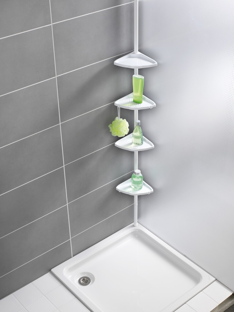Etajera de colt extensibila pentru baie, Wenko, Compact White, 4 rafturi, 26 x 78 - 275 cm, aluminiu/plastic, alb - 1 | YEO