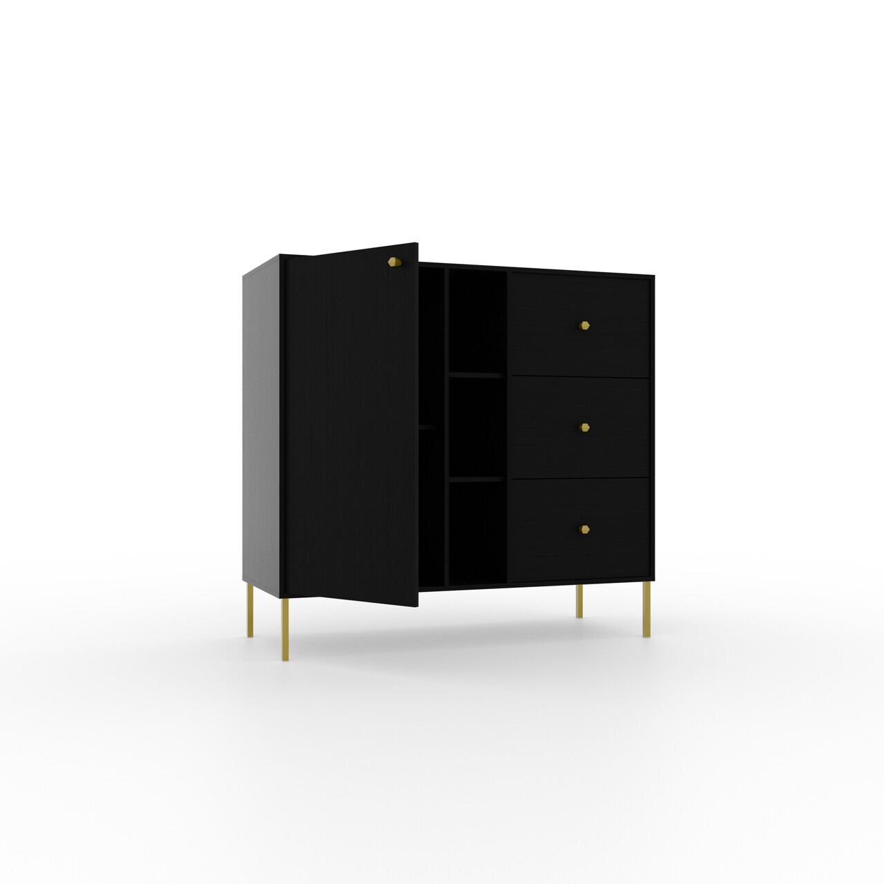 Comoda ADRK, Tili 1D 3S 3P, 100.2x40.8x95 cm, PAL laminat, negru — imaginea 3