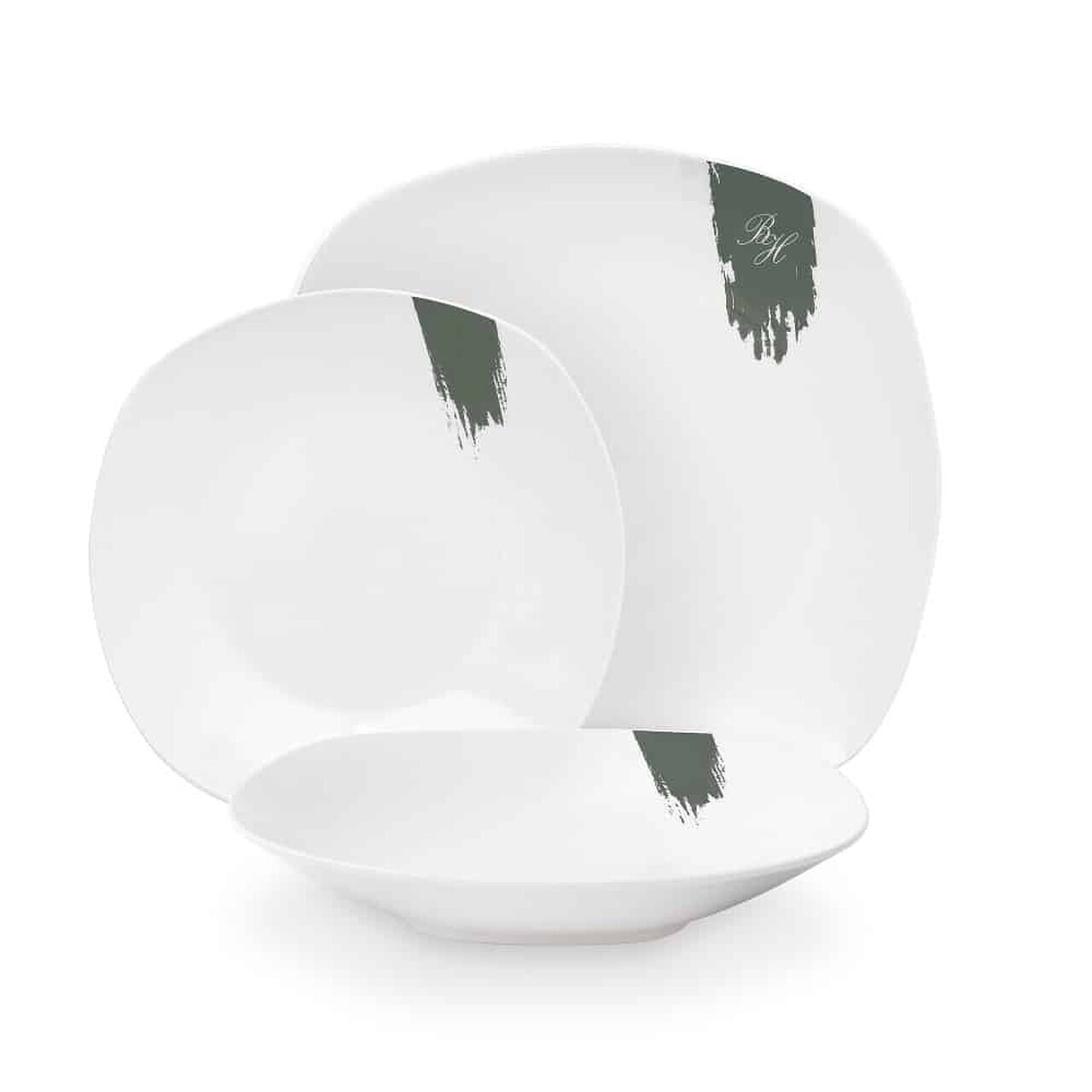 Serviciu de masa 18 piese Berlinger Haus, Matte Green, portelan, alb/verde - imagine 2