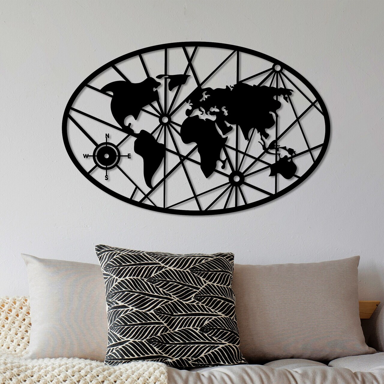 Decoratiune de perete, World Map 8-L v2, Dimensiuni: 60 x 92 cm, Negru — imaginea 3