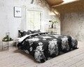 Lenjerie de pat pentru doua persoane, Royal Textile, Primaviera Deluxe Hayley Black, 3 piese, 100% bumbac satinat, alb/negru