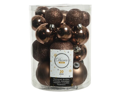 Cutie cu 20 globuri asortate Walnoot mix, Decoris, plastic, maro