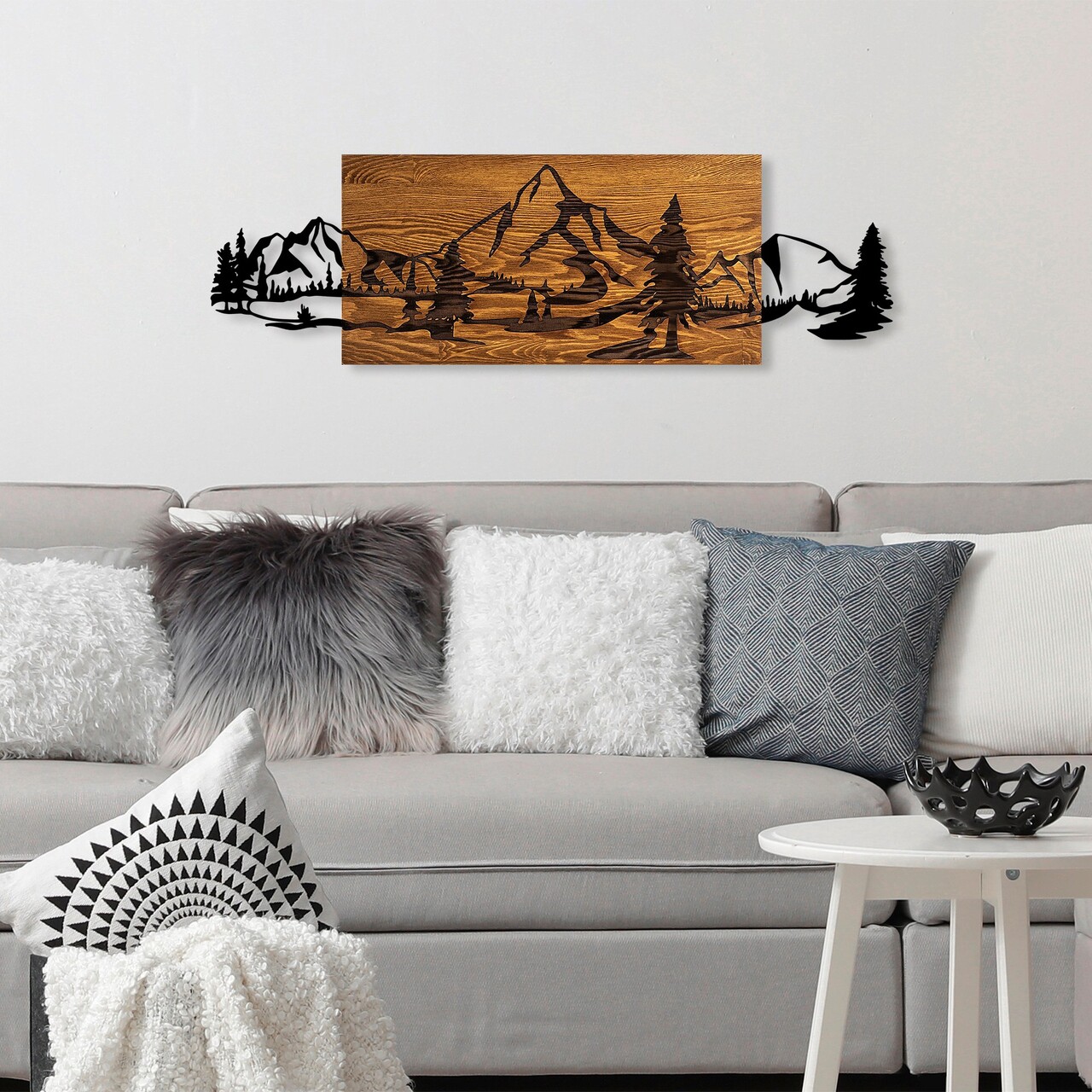 Decoratiune de perete, Mountain Range, Dimensiune: 30 x 95 cm, Nuc / Negru - view 2