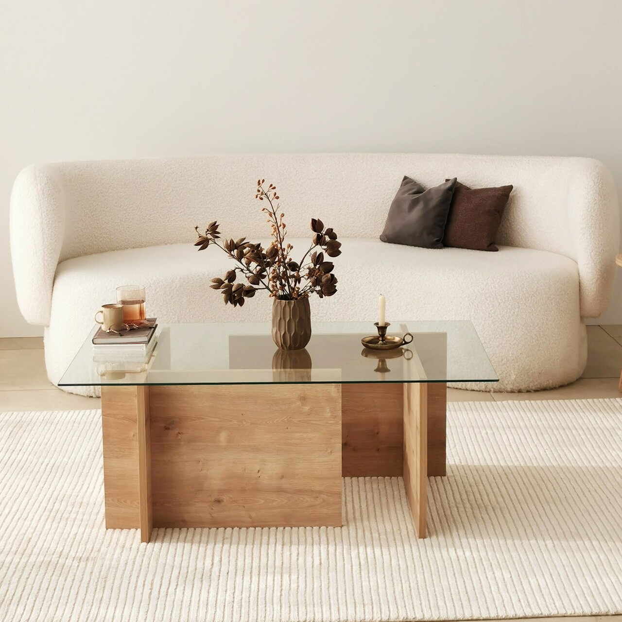 Masuta de cafea, Neostill, Escape, 105x40x65 cm, Sticla temperata , Maro - 1 | YEO