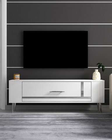 Comoda TV, Olivia, Retrop1, Alb / Argintiu