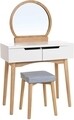Masa de toaleta cu oglinda si scaun, Songmics, 80 x 40 x 128 cm, MDF/lemn de arbore de cauciuc