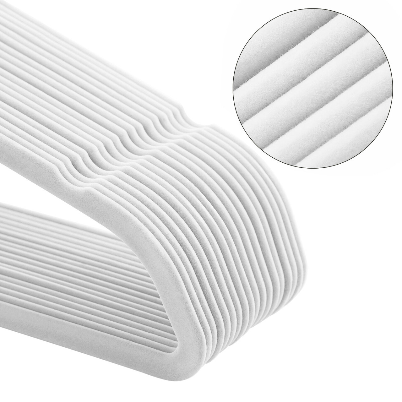Set 50 umerase pentru haine acoperite cu catifea, Songmics, 43.5x22.5 cm, antialunecare, max 5 kg, alb - 1 | YEO