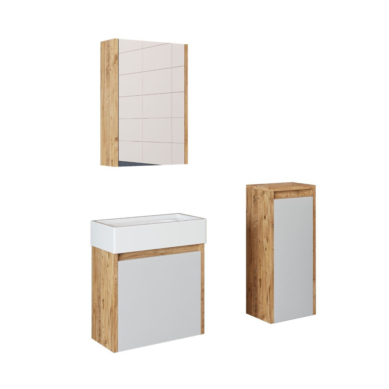 Set Dulap de Baie cu Chiuvetă și Oglindă (3 Piese), Hanah Home, 1955, PAL MELAMINAT, Pin Atlantic / Alb — imaginea 7