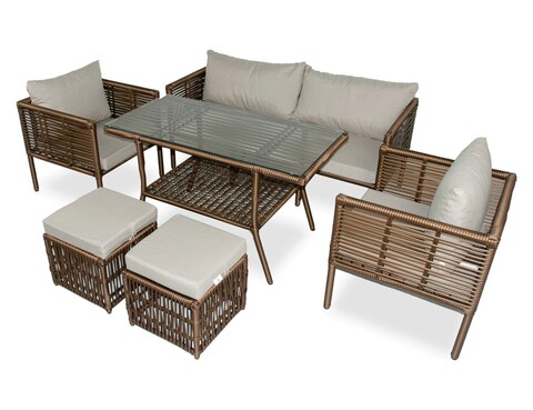 Set mobilier de gradina, jumilla, newyork pouffe 2, maro inchis
