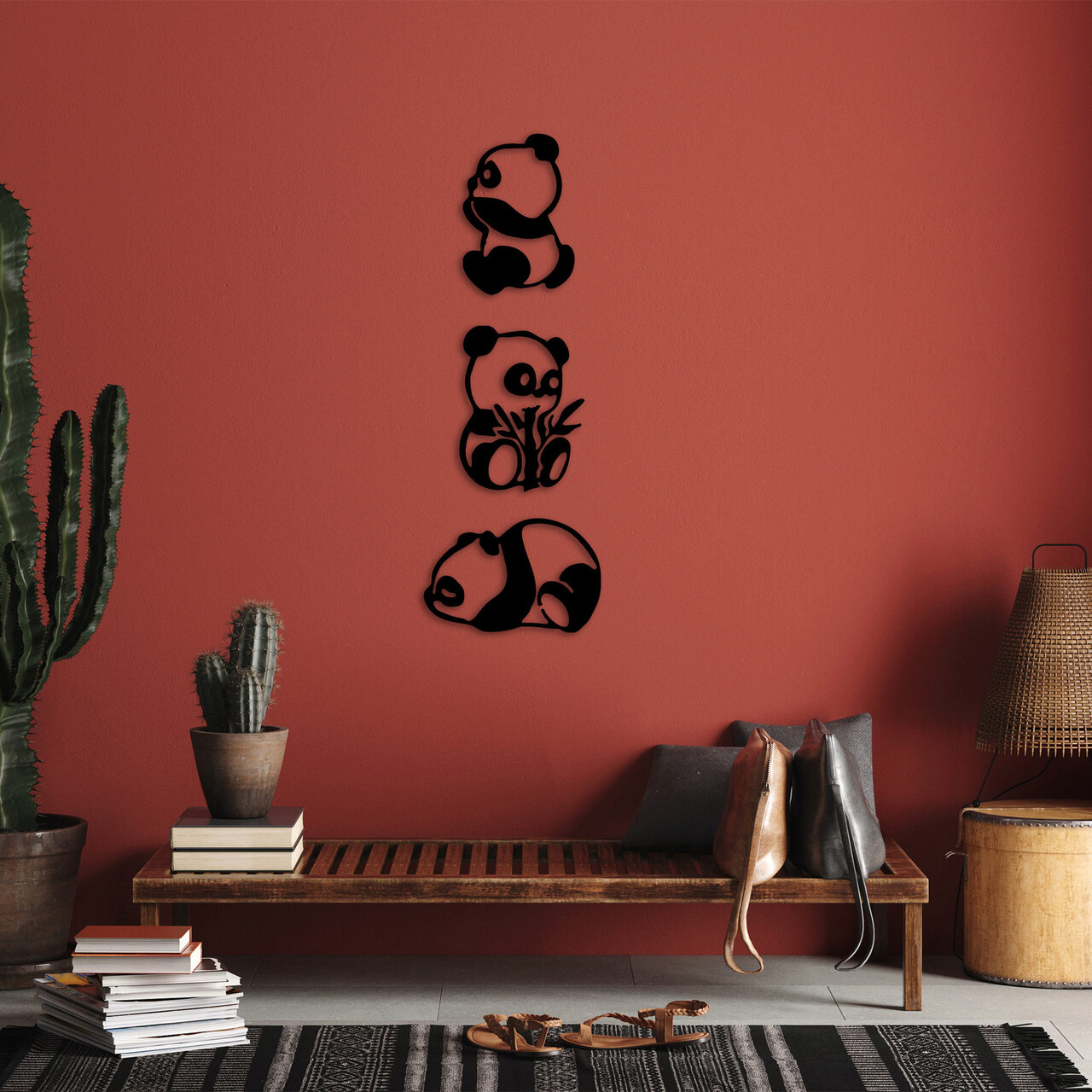 Decoratiune de perete, Pandas, Metal, 18 x 26 cm, Negru - 1 | YEO