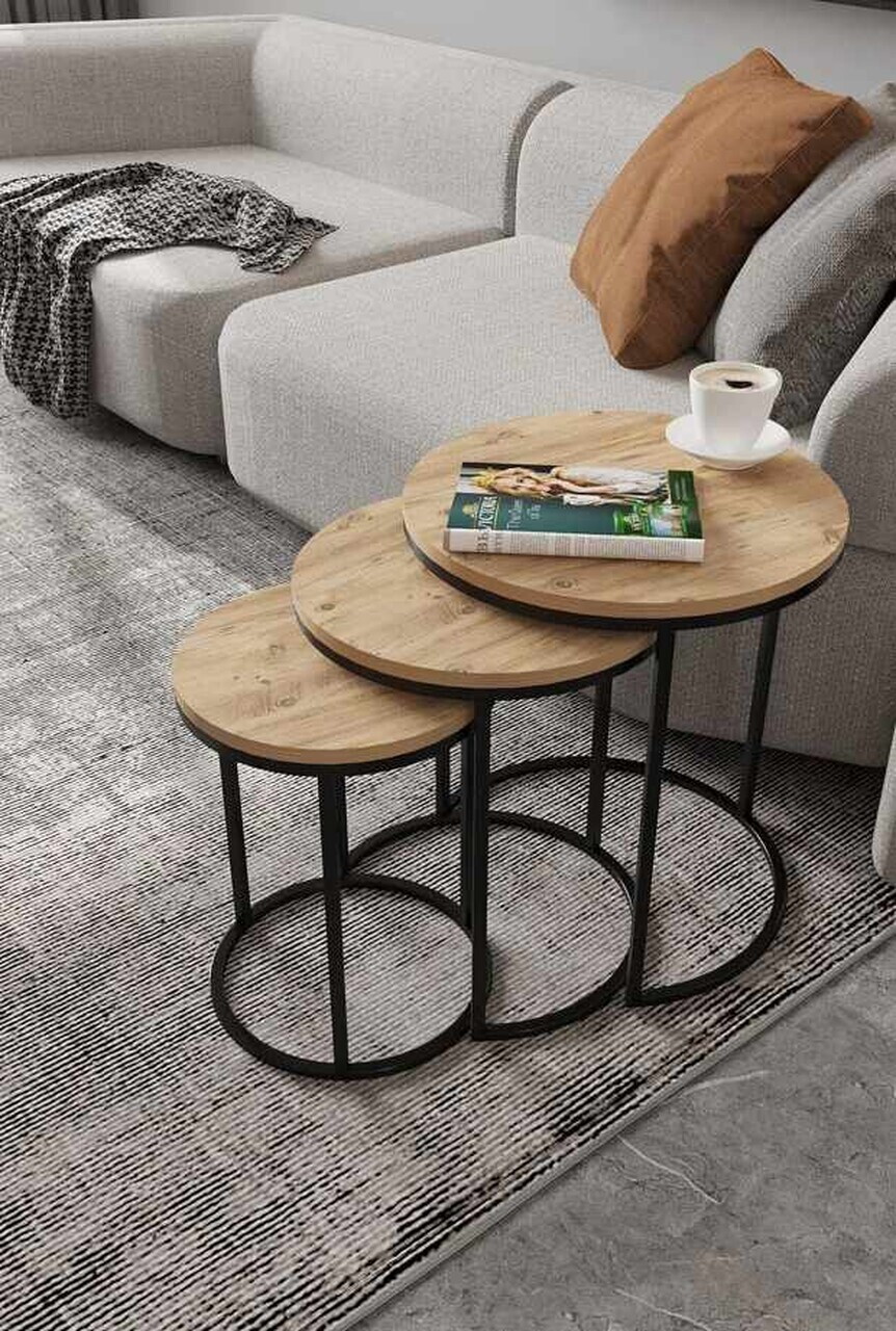 Set masute 3 piese, Hanah Home, Milas 3, Nuc negru — imaginea 2